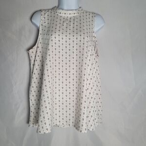 Loft Sleeveless High Neck Micro Floral Print Cream Top Size Medium